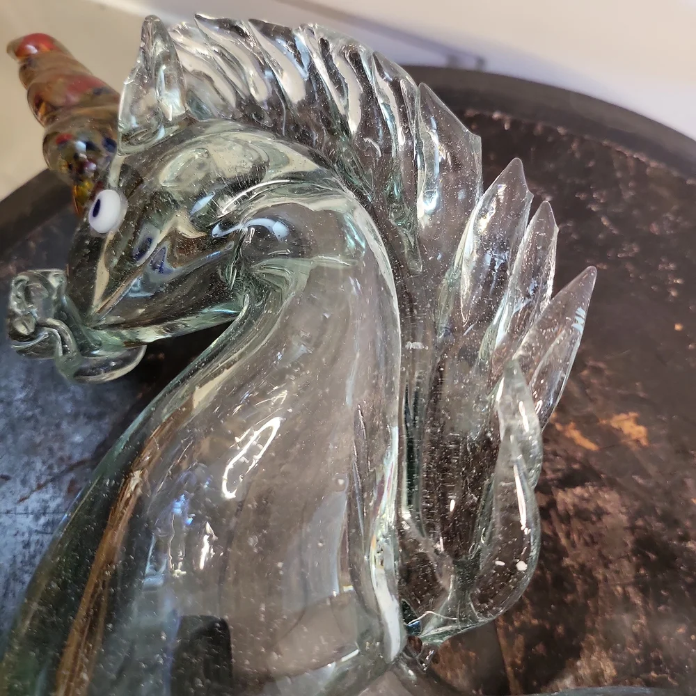 Vintage Murano Style Glass Unicorn Horse Sculpture Hand Blown 10" - Picture 10 of 12